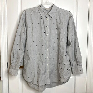 LOFT Clip Dot pin Stripe Long Sleeve Button Up Blouse XS